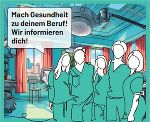 Werbebroschüre der Beratungsstelle, diese zeigt mehrere Personen mit dem Spruch Mach Gesundheit zu deinem Beruf. wir beraten dich gerne.